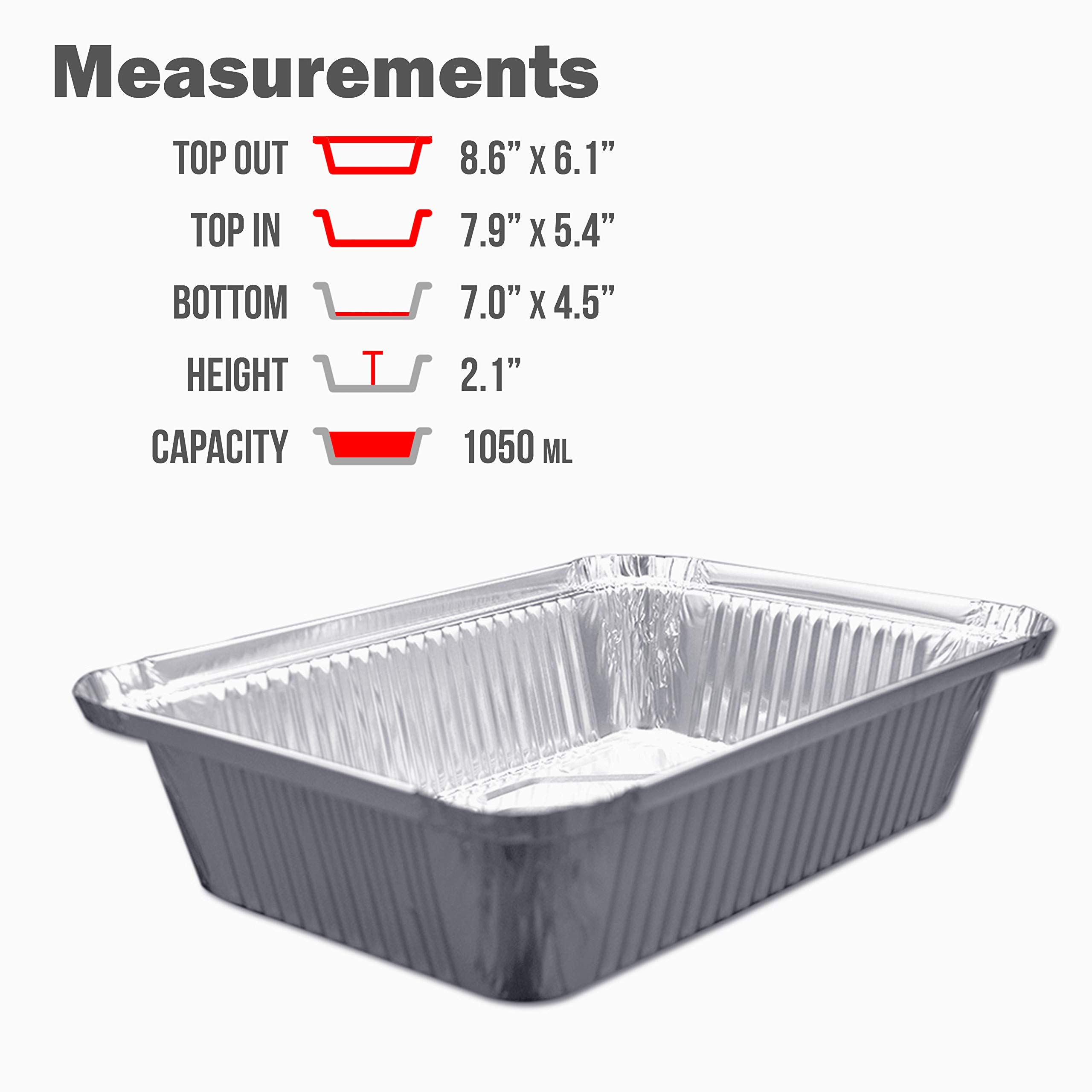 (120 Pack) Premium 2.5-LB Takeout Pans with Lids - 8.6" x 6.1" x 2" l Heavy Duty Disposable Aluminum Foil for Catering Party Meal Prep Freezer Drip Pans BBQ Potluck Holidays