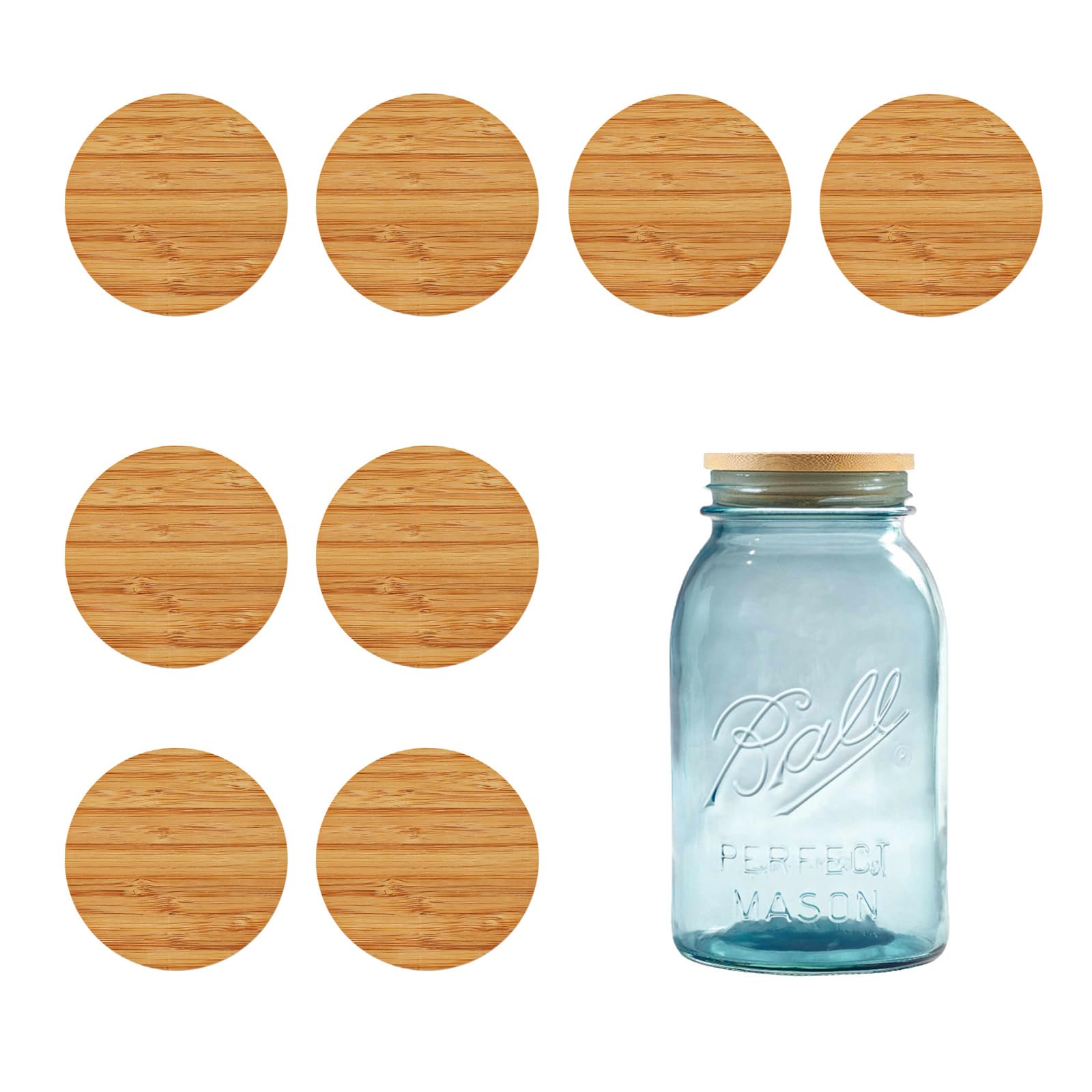 Wooden Mason Jar Lids, 8 Pcs Bamboo Wooden Storage Lids Regular Mouth, ECO Reusable Ball Wooden Lids For Mason Jars