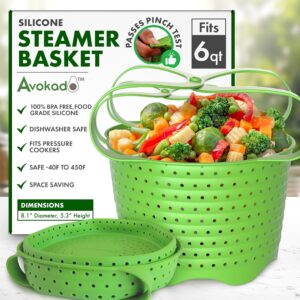 avokado silicone steamer basket for 6qt instant pot [3qt, 8qt avail], ninja foodi, other pressure cookers - 100% food safe, bpa-free, dishwasher safe collapsible vegetable steamer basket & strainer