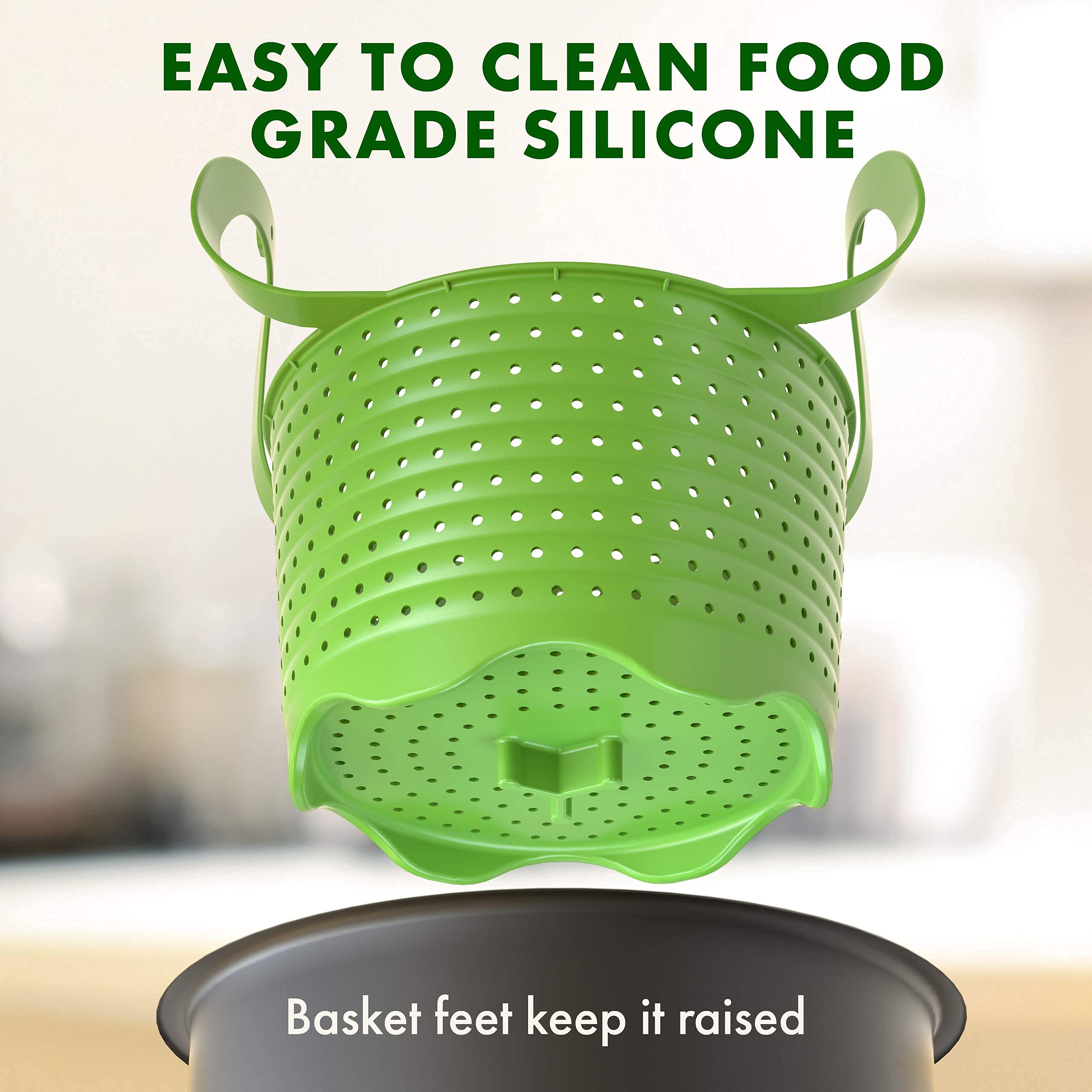 Avokado Silicone Steamer Basket for 6qt Instant Pot [3qt, 8qt avail], Ninja Foodi, Other Pressure Cookers - 100% Food Safe, BPA-Free, Dishwasher Safe Collapsible Vegetable Steamer Basket & Strainer