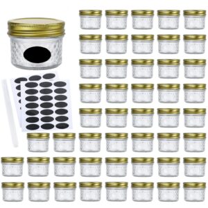 Encheng 4oz Glass Jars With Regular Lids,Mini Wide Mouth Mason Jars,Clear Small Canning Jars With Gold Lids,Canning Jars For Honey,Herbs,Jam,Jelly,Baby Foods,Wedding Favor,Shower Favors 40 Pack