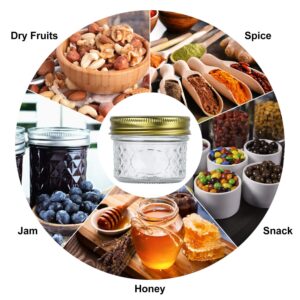 Encheng 4oz Glass Jars With Regular Lids,Mini Wide Mouth Mason Jars,Clear Small Canning Jars With Gold Lids,Canning Jars For Honey,Herbs,Jam,Jelly,Baby Foods,Wedding Favor,Shower Favors 40 Pack