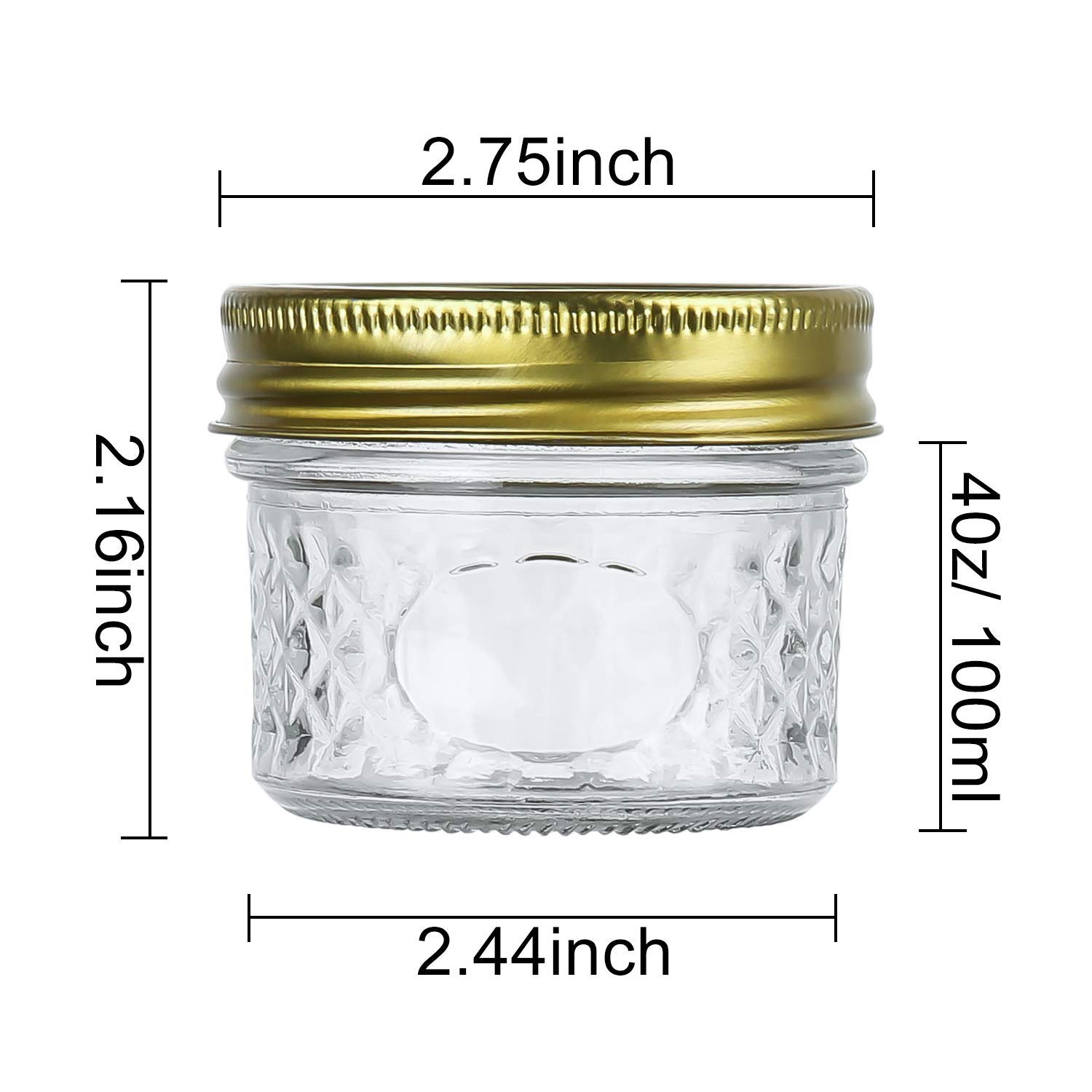 Encheng 4oz Glass Jars With Regular Lids,Mini Wide Mouth Mason Jars,Clear Small Canning Jars With Gold Lids,Canning Jars For Honey,Herbs,Jam,Jelly,Baby Foods,Wedding Favor,Shower Favors 40 Pack