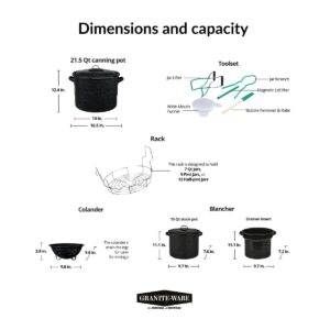 Granite Ware Enamel-on-steel 12-Piece Canner Kit, Includes 21.5 qt. Water Bath Canner with lid, Jar Rack, Blancher, Colander & 5 pc. Canning Tool Set