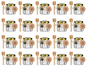 dnaydkiy 20 pack glass honey jars with dipper - gold lids, bee pendants, jutes, and thank you cards - perfect for baby shower favors, wedding favors, party favors
