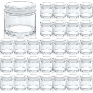 topzea 30 pack small glass jars with lids, 2 oz round clear straight sided canning jars spice jars mason jars food container for cream, lotions, ointments, herbs, spices and wedding favor
