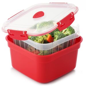 tafura microwave vegetable steamer. microwavable steamer basket for veggie/broccoli/fish. steam container w/vented lid, 2 liter, bpa free