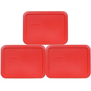 pyrex 7210-pc 3-cup red rectangle plastic food storage lid cover, made in the usa - 3 pack