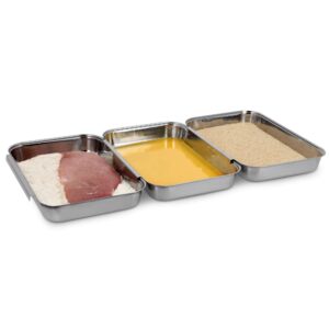 navaris breading trays set - 3 stainless steel pans for preparing bread crumb dishes, panko, schnitzel, breadcrumb coating fish and marinating meat