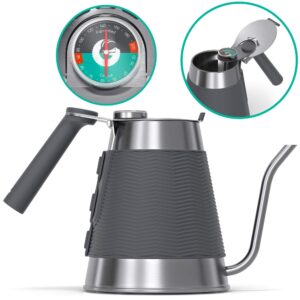 coffee gator gooseneck kettle with thermometer, 52 oz pour over coffee kettle for all stovetops w/precision drip spout, 6.5 cup