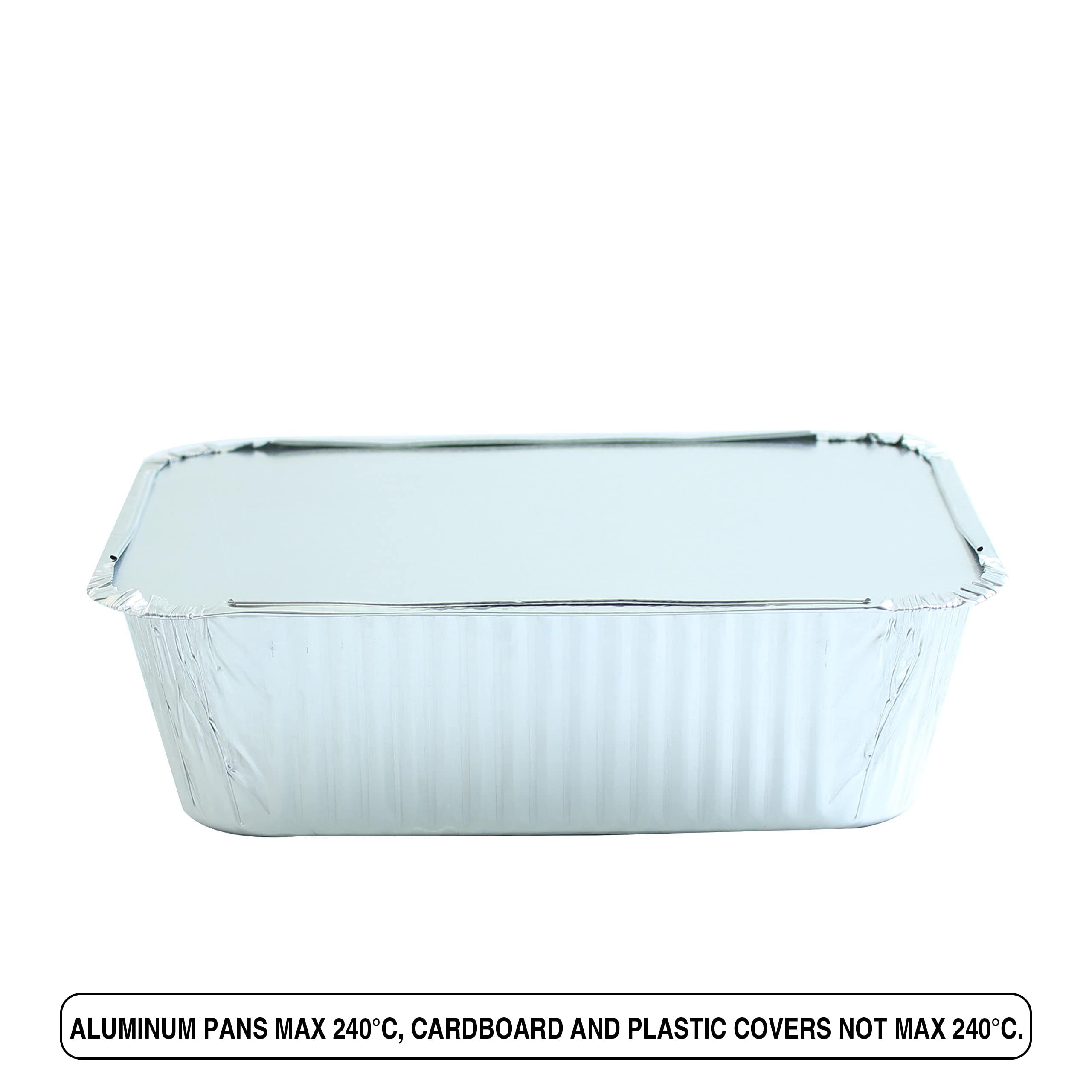 PARTY BARGAINS 5 Lb. Aluminum Foil Pans with Lids - 25 Count Set with Board Lids, 9 x 7 Inches Oblong Pan Food Container for Hot and Cold Use (Max 240°C)