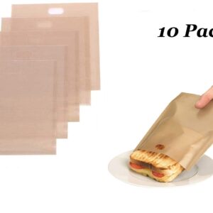 Non-Stick Reusable Toaster Bags (Set of 10) Various Sizes, Create Grilled Cheese Sandwiches in Toaster, Microwave Oven or Grill, Pizza Panini & Garlic Bread