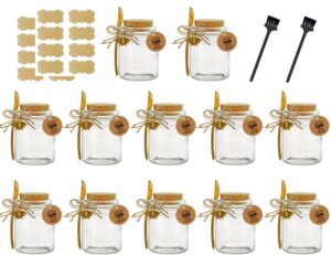 ahhute glass storage honey jars with cork lids, bamboo spoons,brush and lables - glass canning jars for bath sea salt, spices, teas, candy, candle making,diy and art,dishwaresafe,12 pack, 250ml/8oz