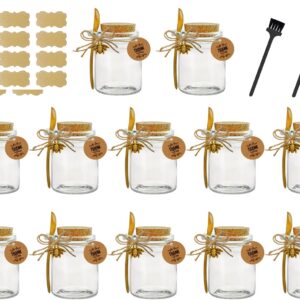 Ahhute Glass Storage Honey Jars with Cork Lids, Bamboo Spoons,Brush and Lables - Glass Canning Jars for Bath Sea Salt, Spices, Teas, Candy, Candle Making,Diy and Art,Dishwaresafe,12 Pack, 250ml/8oz