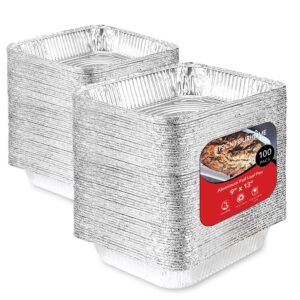 aluminum pans 9x13 disposable foil baking pans (100 pack) - half size steam table deep pans - tin foil pans great for cooking, heating, storing, prepping food