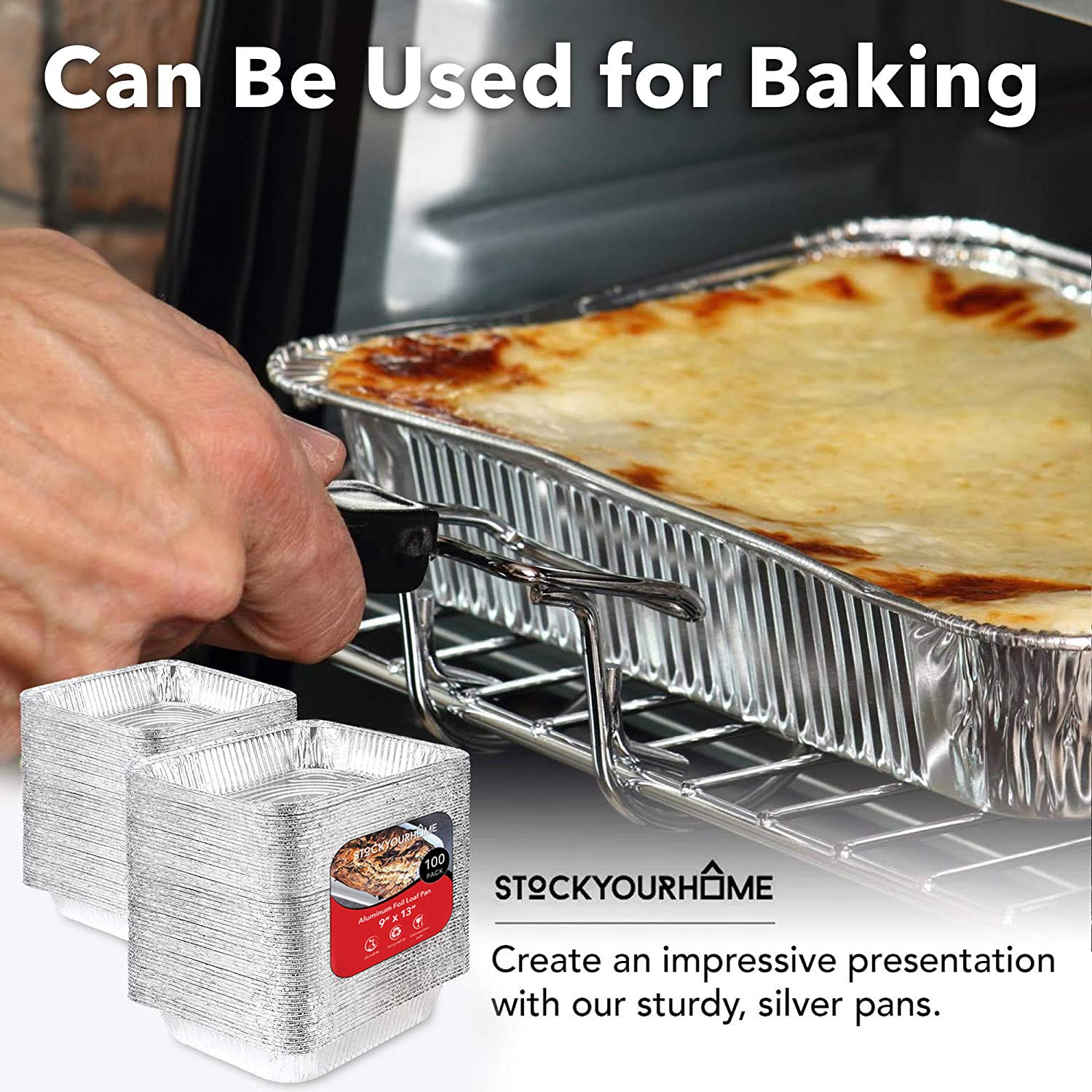 Aluminum Pans 9x13 Disposable Foil Baking Pans (100 Pack) - Half Size Steam Table Deep Pans - Tin Foil Pans Great for Cooking, Heating, Storing, Prepping Food