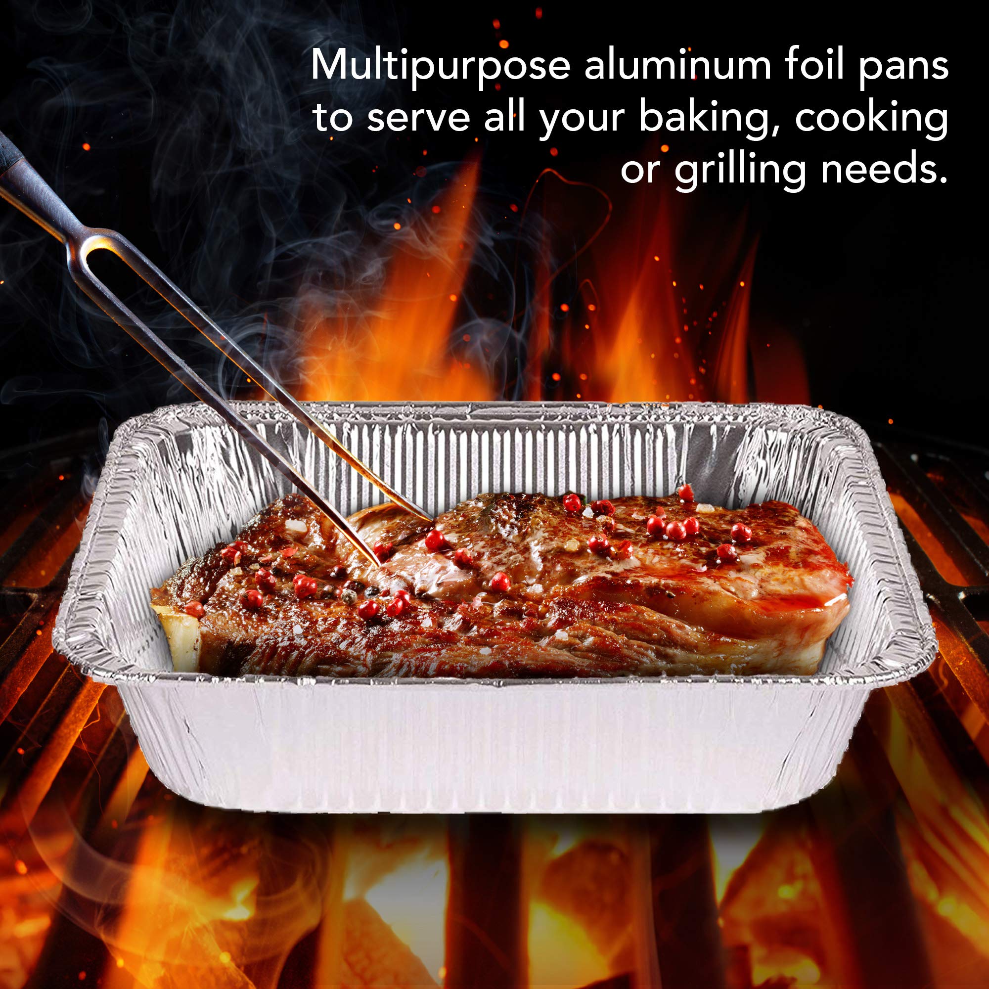 Aluminum Pans 9x13 Disposable Foil Baking Pans (100 Pack) - Half Size Steam Table Deep Pans - Tin Foil Pans Great for Cooking, Heating, Storing, Prepping Food