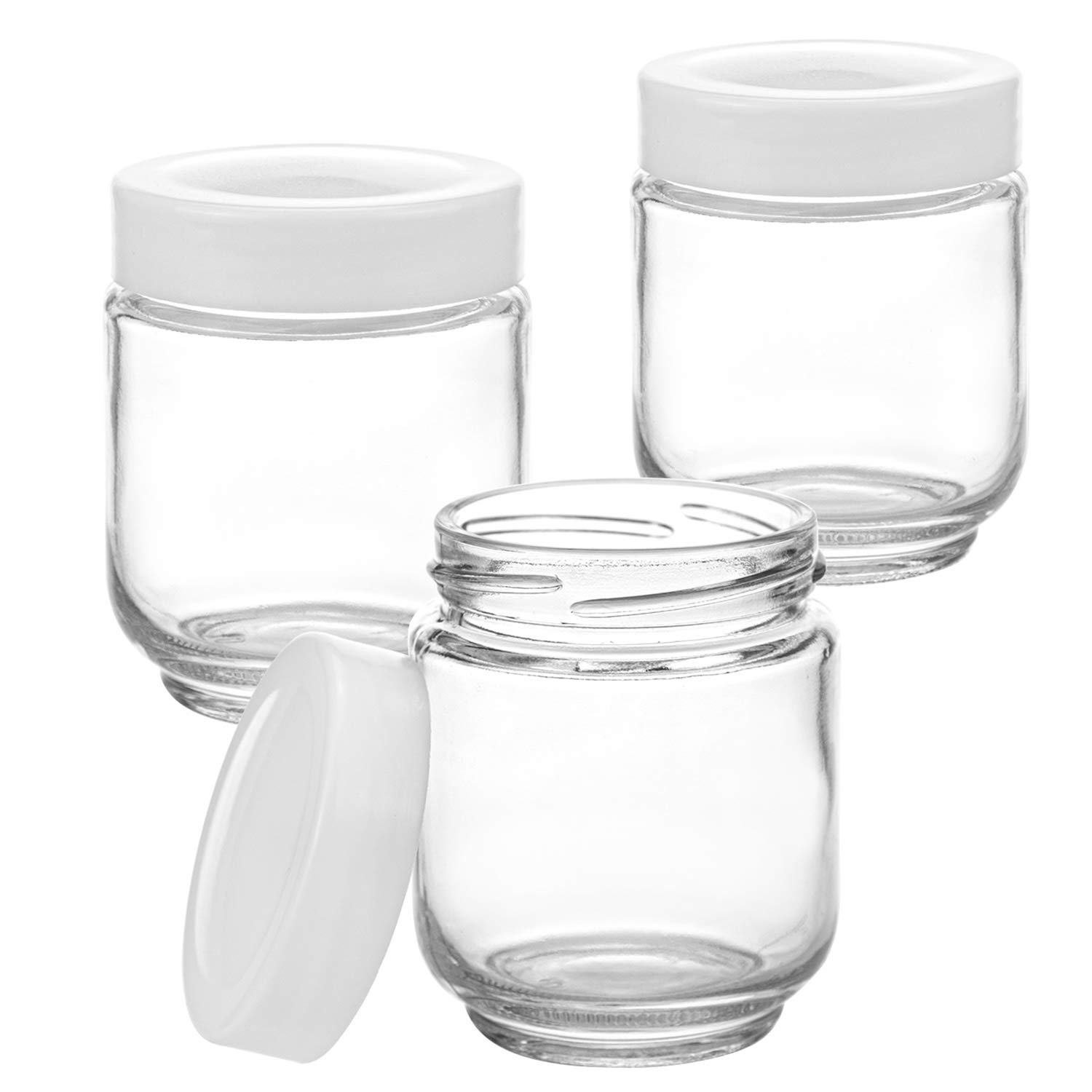 Hedume 12 Pack 6oz Clear Glass Jars with White Lids for Spices, Party Favors, Jams etc.