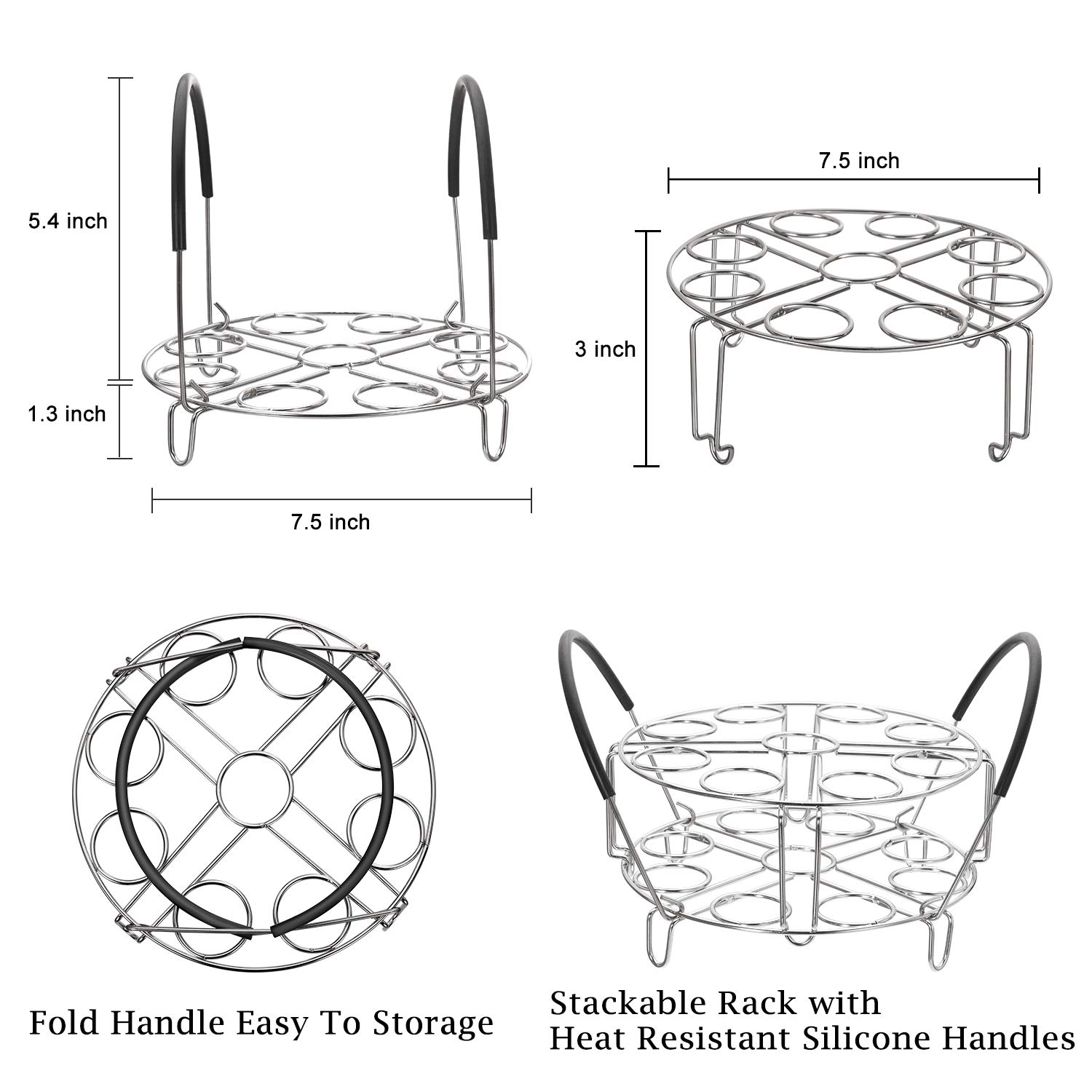 Aozita Multipurpose Stackable Egg Steamer Rack Trivet with Heat Resistant Silicone Handles Compatible for Instant Pot Accessories 6 Qt/8 Qt - 18 Egg Cooking Rack for Pressure Cooker Accessories