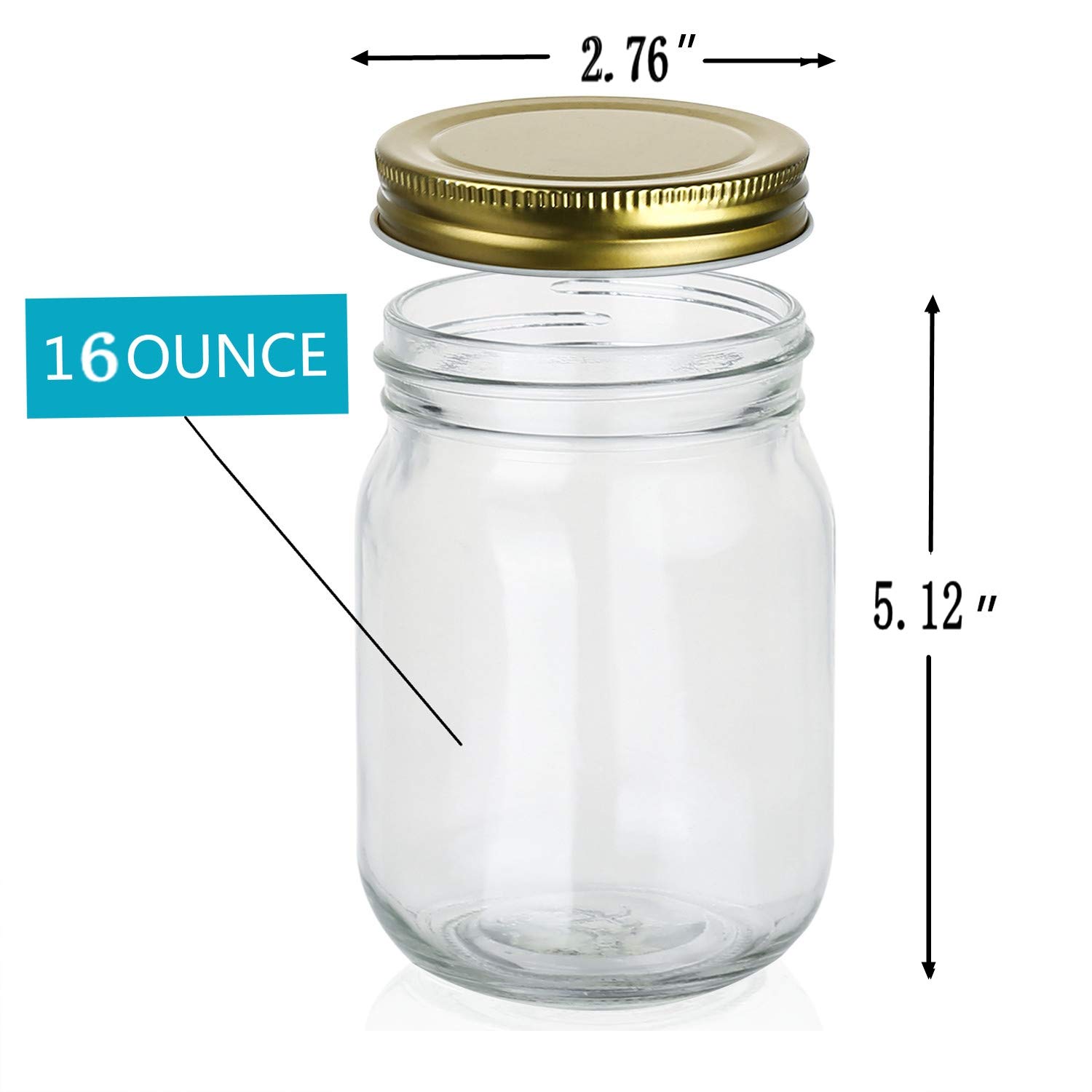 Encheng 16 oz Glass Jars With Lids,Wide Mouth Ball Mason Jars For Storage,Canning Jars For Pickles,Herb,Jelly,Jams,Honey,Dishware Safe,Set Of 15