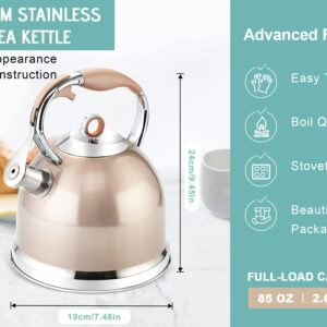 HIHUOS Tea Kettle for Stovetop, 3 Quart Loud Whistling Teapot with Cool Grip Ergonomic Handle Food Grade Stainless Steel Teakettle for Tea, Coffee (Black)