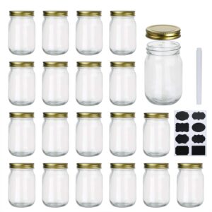 encheng 12 oz glass jars with lids,ball wide mouth mason jars for storage,canning jars for caviar,herb,jelly,jams,honey,dishware safe,set of 20
