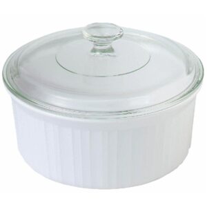 corningware 2-1/2-quart round french white casserole dish set with matching glass cover - lid set