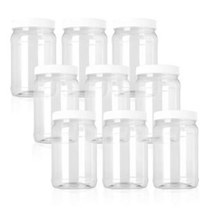 fasmov 9 pack 32 oz plastic jars with lids, wide mouth clear empty plastic storage containers for crafts, dry food, peanut butter, honey and jam storage