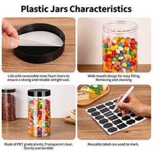 AEGISMILE PLastic jars with lids 32 OZ & 16 OZ 24 pack Clear Storage Jars Containers with Airtight Black Plastic Screw On Lids Cylinder Large Round Jars