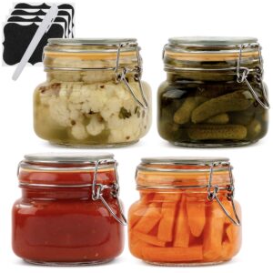 glass jars with airtight lid | glass airtight food storage containers | clear leak proof rubber gasket and clamp lid [set of 4-17 oz]