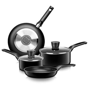 serenelife kitchenware pots & pans basic kitchen cookware, black non-stick coating inside, heat resistant lacquer (6-piece set), one size