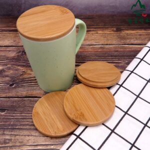 Pack of 4 Bamboo Cup Cover Wooden Cup Lid Coffee Mug Cup Lid Wooden Tea Glass Cup Cover Drink Cup Lid Set