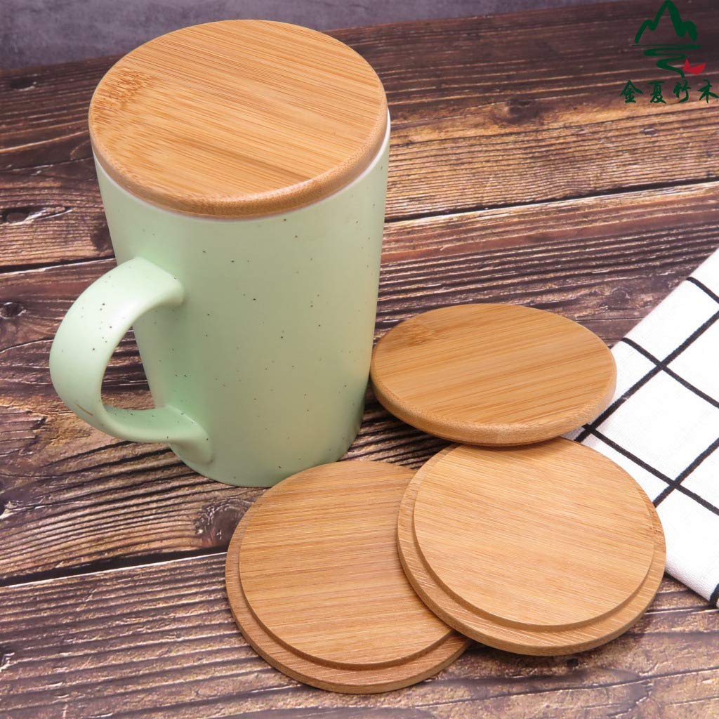 Pack of 4 Bamboo Cup Cover Wooden Cup Lid Coffee Mug Cup Lid Wooden Tea Glass Cup Cover Drink Cup Lid Set