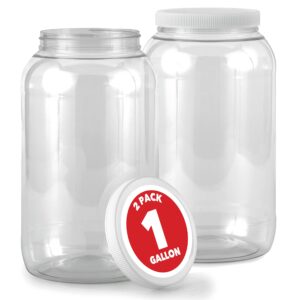 stock your home 1 gallon clear plastic jars with lids (2 pack) 128 oz wide mouth large jar with lid, big container for candy, cookies, arts & crafts, bartender money tips, kitchen & pantry storage
