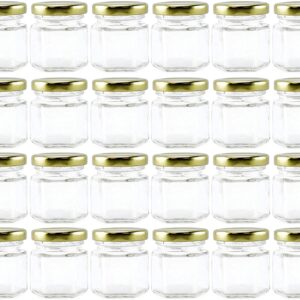 Cornucopia Mini Hexagon Glass Jars (1.5oz, 48-Pack); Tiny Hex Jars with Gold Lids for Spices, Gifts, Party Favors, DIY and More, 3-Tablespoon Capacity