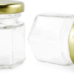 Cornucopia Mini Hexagon Glass Jars (1.5oz, 48-Pack); Tiny Hex Jars with Gold Lids for Spices, Gifts, Party Favors, DIY and More, 3-Tablespoon Capacity