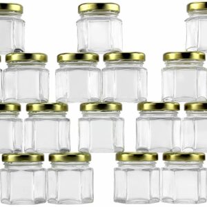 Cornucopia Mini Hexagon Glass Jars (1.5oz, 48-Pack); Tiny Hex Jars with Gold Lids for Spices, Gifts, Party Favors, DIY and More, 3-Tablespoon Capacity