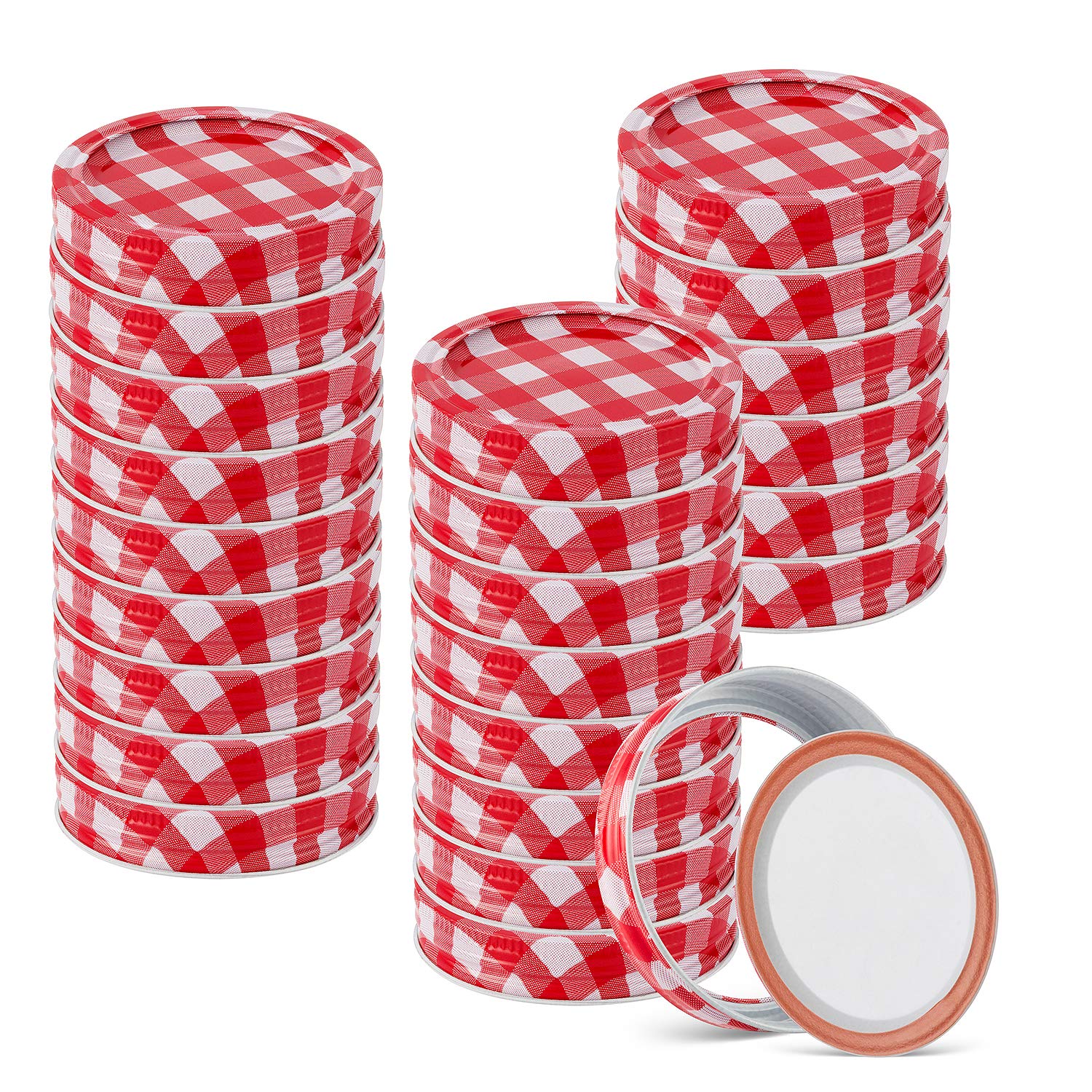 48pcs/24Set Regular Mouth Canning Lids Bands Split-Type for Mason Jar Canning Lids (red and white)