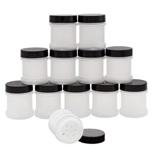 cornucopia mini plastic spice jars w/sifters (12-pack, black); 2 tablespoon capacity (1 fluid ounce) spice bottles for travel, glitter, gifts, favors
