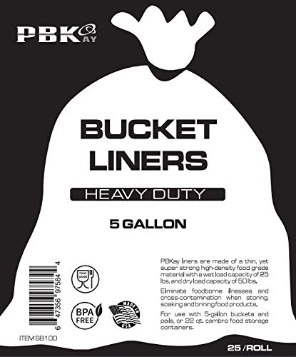 5 Gallon Bucket Liner Bags for Marinading and Brining - Durable, Food Grade, BPA Free, 25/Roll