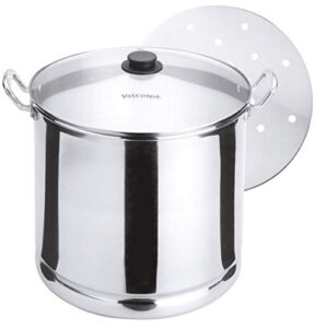 vasconia 27.5-quart steamer pot (aluminum) with tray & glass lid, for most stoves - (hand-wash only) large stock pot for tamales, steaming, boiling & frying - makes seafood, pasta, vegetables & more