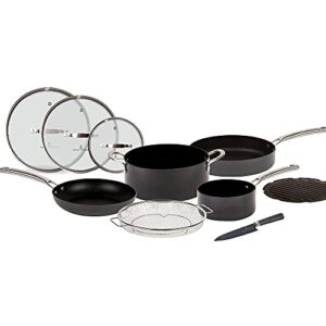 emeril everyday forever pans hard-anodized cookware, 10-piece pots and pans set nonstick with utensils, induction compatible by emeril lagasse, black 10 piece set open box