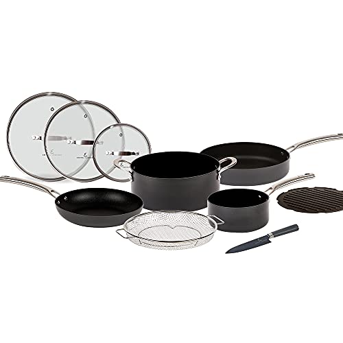 Emeril Everyday Forever Pans Hard-Anodized Cookware, 10-Piece Pots and Pans Set Nonstick with Utensils, Induction Compatible by Emeril Lagasse, Black 10 Piece Set OPEN BOX