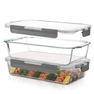 superior glass casserole dish with lid - 2-piece glass bakeware and glass food storage set - 100% leakproof casserole dish set with hinged bpa-free locking lids - freezer-to-oven-safe baking dish set.