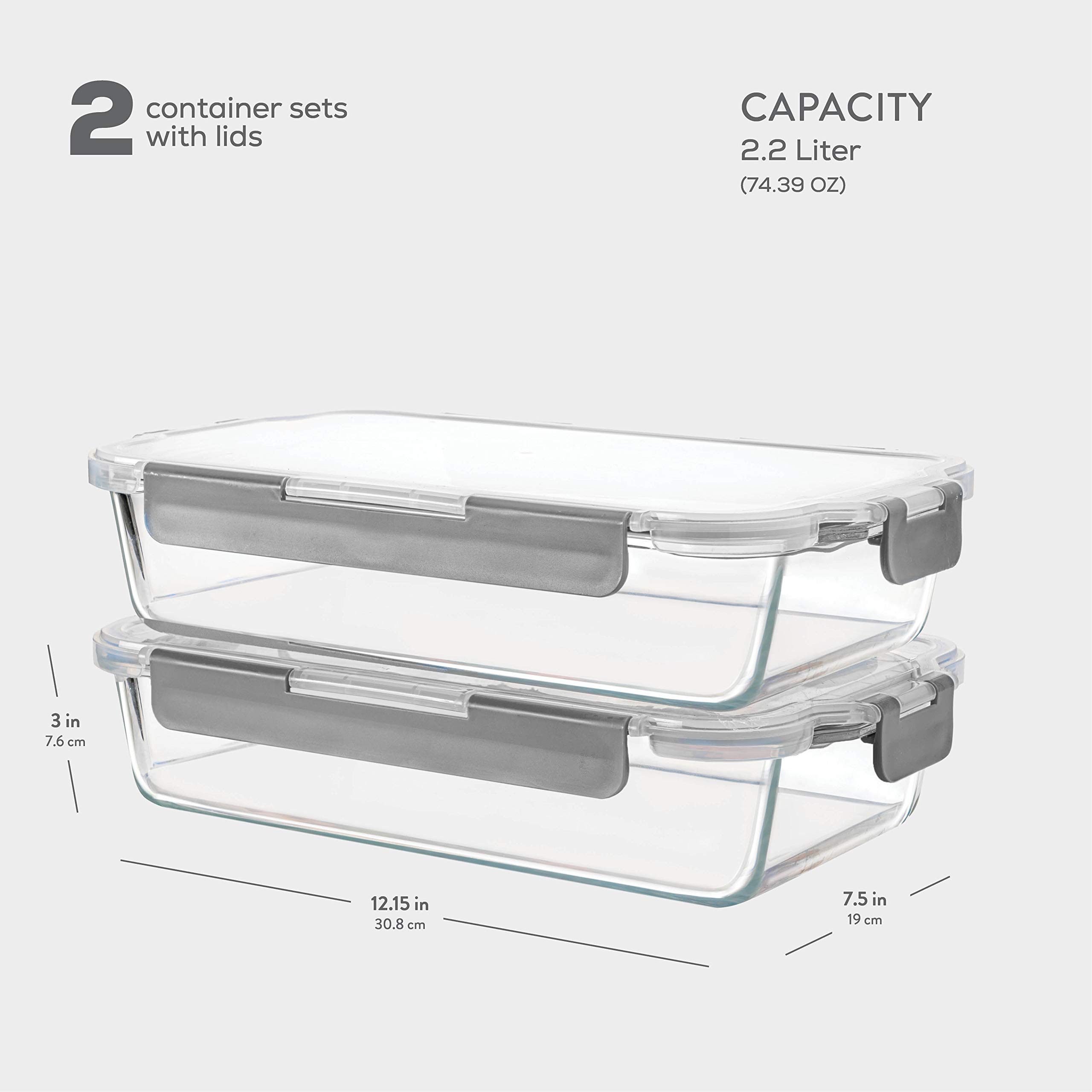 Superior Glass Casserole Dish with lid - 2-Piece Glass Bakeware And Glass Food Storage Set - 100% Leakproof Casserole Dish set with Hinged BPA-free Locking lids - Freezer-to-Oven-Safe Baking Dish Set.