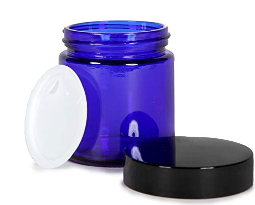 Vivaplex, 12, Cobalt Blue, 4 oz, Round Glass Jars, with Inner Liners and Black Lids
