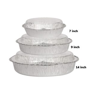 PARTY BARGAINS 9-Inch Round Heavy Duty Disposable Aluminum Pans - 40 Pack (Set with Plastic Lids) - For Baking, Roasting, BBQ, Perfect for Kitchen, Takeout Food, Catering, Picnic, Camping (Max 240°C)