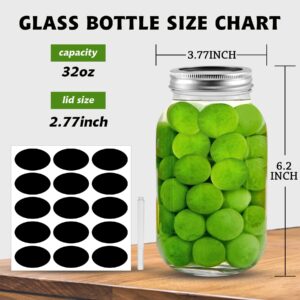 SLifeJars 32 oz 9 Pcs Mason Jars with Regular Metal Airtight Lids and Bands, Clear Quart Canning Jars, Large Mason Jars for Jam, Salads, Pickling, Jelly, Overnight Oats, Fruit