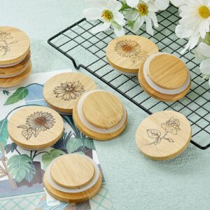 Yogurt Jar Lids Round Reusable Bamboo Jar Lids Creative Wooden Lids Decorative Bamboo Lids with Silicone Sealing Rings Compatible with Oui Yogurt Jars for Coffee Cookie Supplies (18 Pieces)