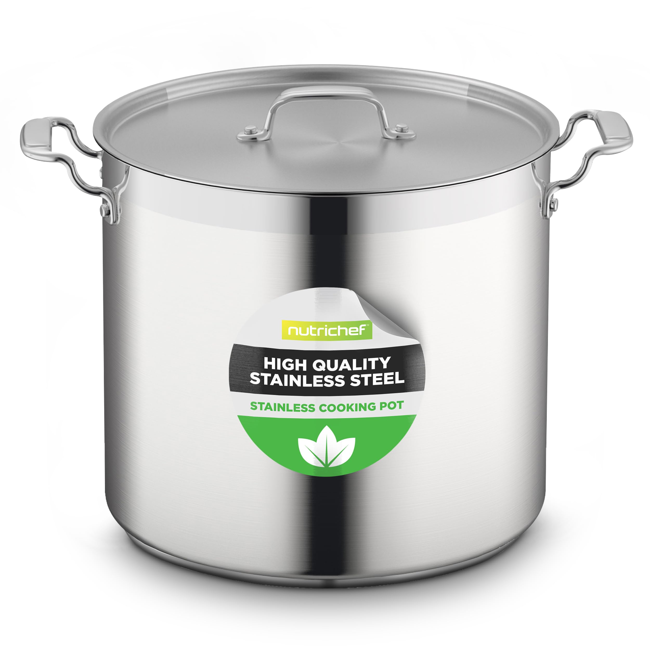 NutriChef Stainless Steel Cookware Stock Pot - 24 Quart, Heavy Duty Induction Soup Pot With Lid, Induction, Ceramic, Glass and Halogen Cooktops Compatible - NCSPT24Q